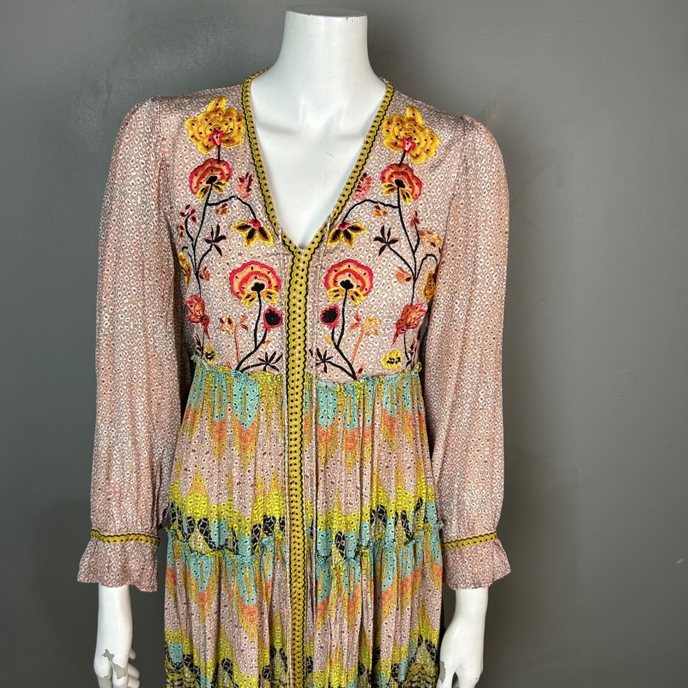 Bhanuni by Jyoti Anthropologie Giorgia Maxi Dress Size 8 boho embroidered - Picture 3 of 15